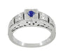 Art Deco Platinum Carved Filigree Low Profile Blue Sapphire Engagement Ring