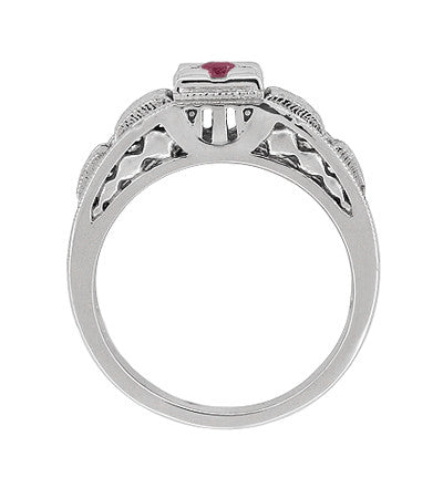 1920s Square Top Filigree Floral Engraved Art Deco Ruby Ring in White Gold - Item: R160W10R - Image: 4