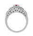 1920s Square Top Filigree Floral Engraved Art Deco Ruby Ring in White Gold