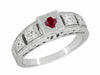 1920s Square Top Filigree Floral Engraved Art Deco Ruby Ring in White Gold