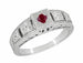 1920s Square Top Filigree Floral Engraved Art Deco Ruby Ring in White Gold