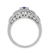 Art Deco Floral Engraved Filigree Square Top Blue Sapphire Ring in White Gold