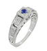 Art Deco Floral Engraved Filigree Square Top Blue Sapphire Ring in White Gold