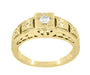 Yellow Gold Art Deco Engraved Tiered Filigree Diamond Engagement Ring
