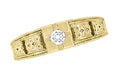 Yellow Gold Art Deco Engraved Tiered Filigree Diamond Engagement Ring