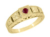 Floral Carved Square Top Art Deco Ruby Filigree Ring in Yellow Gold
