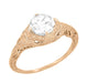 Art Deco Rose Gold 3/4 Carat White Sapphire Engraved Filigree Engagement Ring