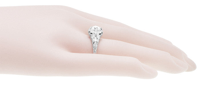 Art Deco Filigree Antique Engraved Solitaire Diamond Engagement Ring in White Gold - Item: R161W75D-LC - Image: 5