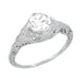 Art Deco Engraved Filigree White Sapphire Engagement Ring in 14 Karat White Gold