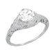 Art Deco Engraved Filigree White Sapphire Engagement Ring in 14 Karat White Gold