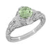 Art Deco Vintage Engraved Filigree 1 Carat Green Sapphire Engagement Ring in 14 Karat White Gold