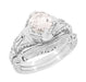 Art Deco Engraved Filigree Morganite Engagement Ring in 14 Karat White Gold