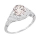 Art Deco Engraved Filigree Morganite Engagement Ring in 14 Karat White Gold
