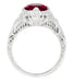 Art Deco Rubellite Tourmaline Engraved Filigree Engagement Ring in 14 Karat White Gold