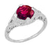 Art Deco Rubellite Tourmaline Engraved Filigree Engagement Ring in 14 Karat White Gold