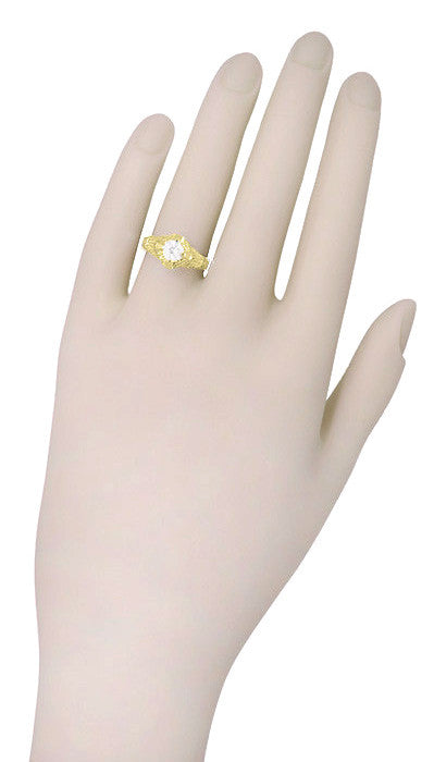 1920s Art Deco Filigree Yellow Gold Vintage Engraved Diamond Solitaire Engagement Ring - Item: R161Y75D-LC - Image: 4