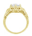 14 Karat Yellow Gold Art Deco White Sapphire Engraved Filigree Engagement Ring