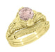 Art Deco Engraved Filigree Morganite Engagement Ring in 14 Karat Yellow Gold