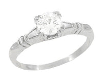 Art Deco Hearts and Clovers White Sapphire Solitaire Engagement Ring in Platinum