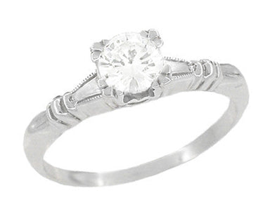 Art Deco Hearts and Clovers White Sapphire Solitaire Engagement Ring in Platinum