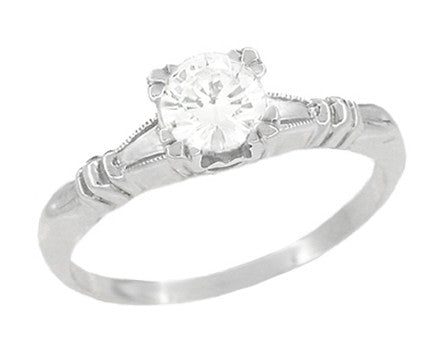 Art Deco Hearts and Clovers White Sapphire Solitaire Engagement Ring in Platinum