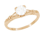 Art Deco Hearts and Clovers Solitaire Diamond Engagement Ring in 14 Karat Rose ( Pink ) Gold