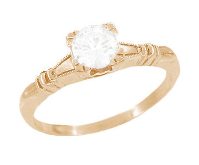 Art Deco Hearts and Clovers Solitaire Diamond Engagement Ring in 14 Karat Rose ( Pink ) Gold
