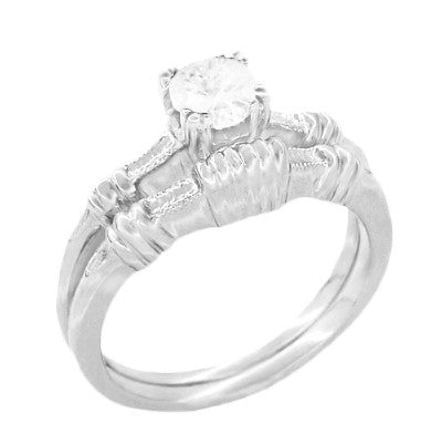 1930's Art Deco Hearts and Clovers Diamond Solitaire Engagement Ring in 14 Karat White Gold - Item: R163W50D-LC - Image: 3