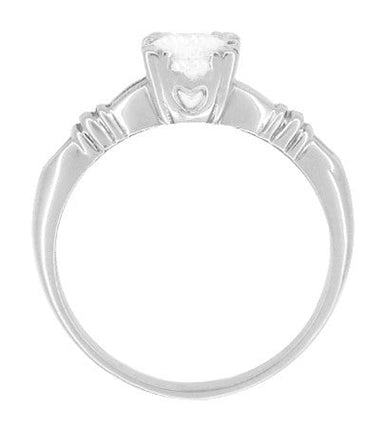 1930's Art Deco Hearts and Clovers Diamond Solitaire Engagement Ring in 14 Karat White Gold - alternate view