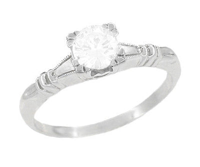 1930's Art Deco Hearts and Clovers Diamond Solitaire Engagement Ring in 14 Karat White Gold