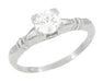 Art Deco Antique Solitaire White Sapphire Engagement Ring in White Gold - Hearts & Clovers Fishtail Setting - R163W50WS