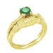 Art Deco Hearts and Clovers Solitaire Emerald Engagement Ring in 14 Karat Yellow Gold