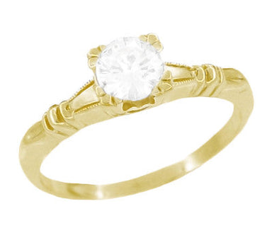 Art Deco 1940s Hearts Vintage Solitaire Diamond Engagement Ring in Yellow Gold - R163Y50D