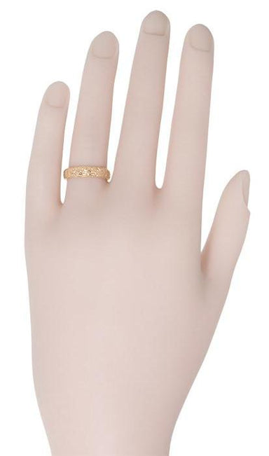 Tropical Flowers Art Deco Wide Wedding Band in 14 Karat Rose Gold - alternate view
