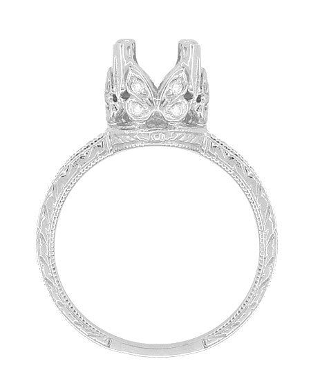 Art Deco Loving Butterflies Filigree Engagement Ring Setting for a 1 Carat Round Diamond in 18 Karat White Gold