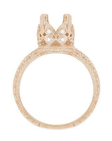 Filigree Engraved Butterflies Art Deco 1 Carat Diamond Engagement Ring Setting in 14 Karat Rose ( Pink ) Gold