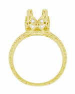 18 Karat Yellow Gold Art Deco Filigree Loving Butterflies Engraved 1 Carat Diamond Engagement Ring Setting