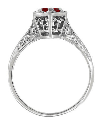 Art Deco Hexagon Solitaire 1/2 Carat Ruby Filigree Ring in 14 Karat White Gold - alternate view