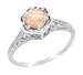 Filigree Engraved Art Deco Hexagon Morganite Ring in 14 Karat White Gold