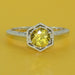 Art Deco Yellow Sapphire Filigree Hexagon Engagement Ring in 14 Karat White Gold