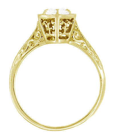 Vintage Engraved Art Deco Hexagonal Filigree Solitaire Diamond Engagement Ring in 14K Yellow Gold - Item: R180Y33D-LC - Image: 2