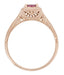 Rhodolite Garnet Filigree Scrolls Engraved Engagement Ring in 14 Karat Rose ( Pink ) Gold