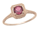 Rhodolite Garnet Filigree Scrolls Engraved Engagement Ring in 14 Karat Rose ( Pink ) Gold