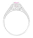 Filigree Scrolls Engraved Platinum Pink Sapphire Art Deco Engagement Ring