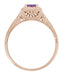 Art Deco Amethyst Filigree Scrolls Engraved 14 Karat Rose Gold Engagement Ring