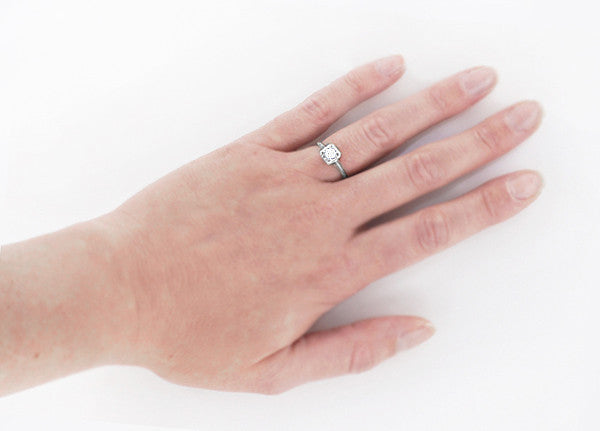 Filigree Scrolls 0.25 Carat Diamond Engraved Art Deco Engagement Ring in White Gold - Item: R183W25D10K-LC - Image: 3