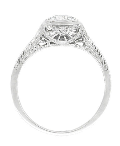 Filigree Scrolls 0.25 Carat Diamond Engraved Art Deco Engagement Ring in White Gold - alternate view