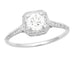 Filigree Scrolls Square Top Art Deco Engraved 1/3 Carat Diamond Engagement Ring in White Gold