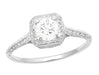Filigree Scrolls Square Top Art Deco Engraved 1/3 Carat Diamond Engagement Ring in White Gold