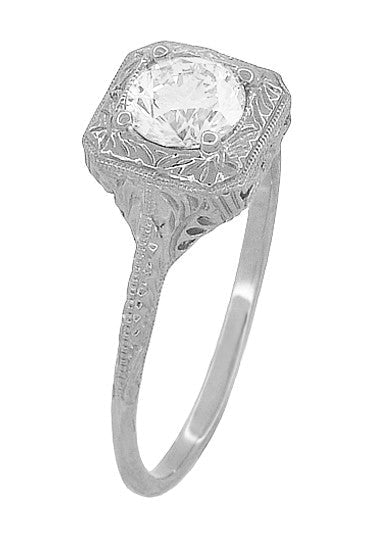 Filigree Scrolls 1/2 Carat Diamond Engraved Engagement Ring in 14 Karat White Gold - Item: R183W75D-LC - Image: 3